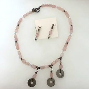 Pink and crystal necklace and matching earrings